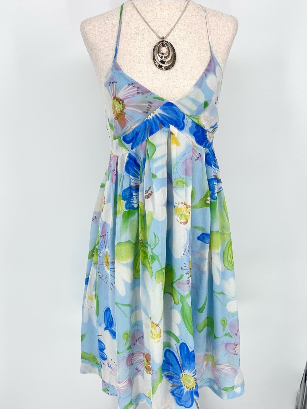 Y2K Ideology Watercolor Floral Slip Dress Blue Fairycore Midi Dress